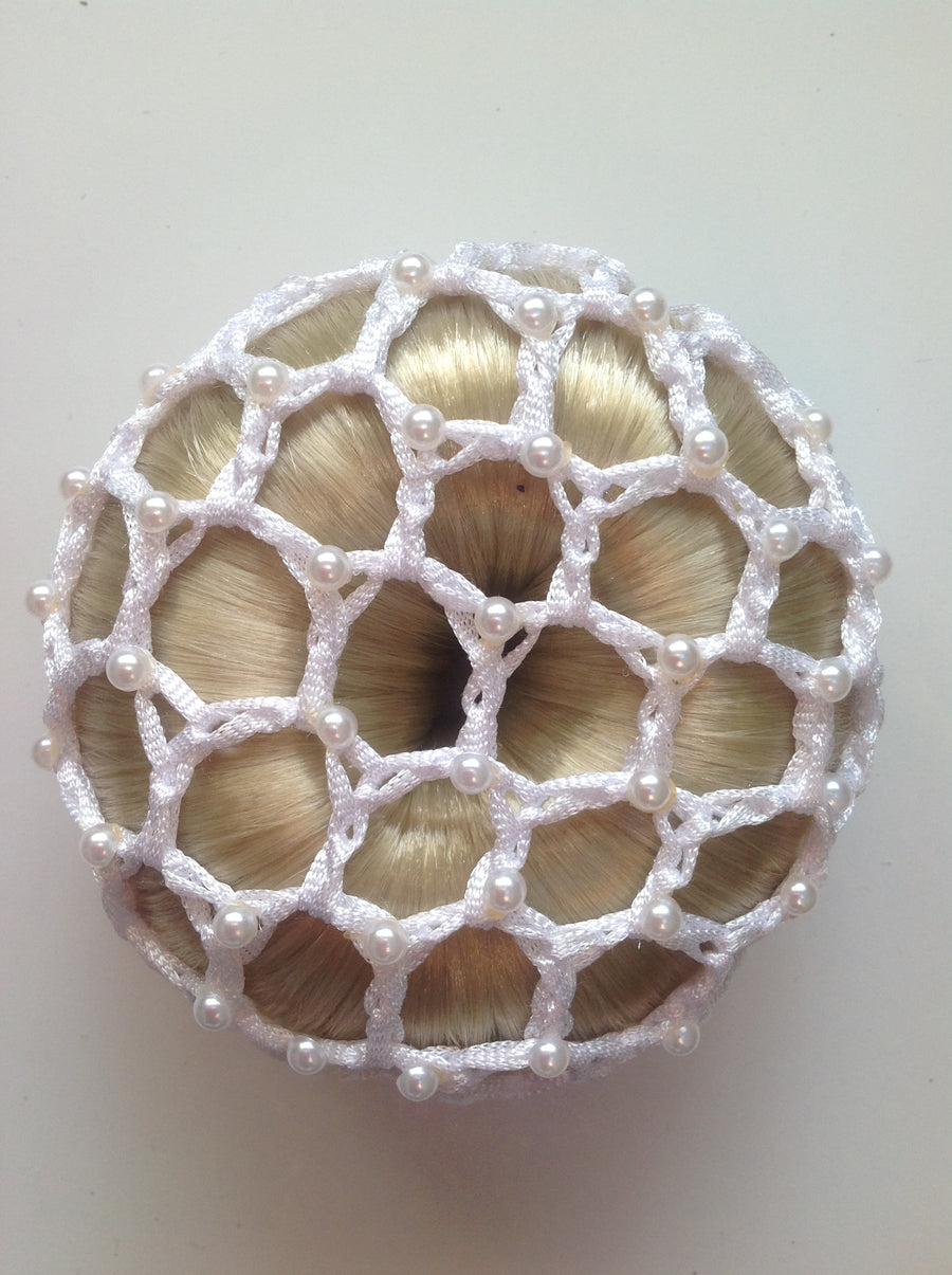 Thick White Bun nets, plain, Swarovski Crystals and Pearls