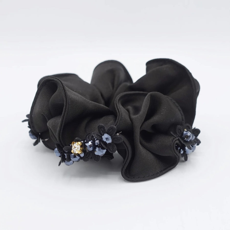 Satin Scrunchie, Bead and Flower Edge