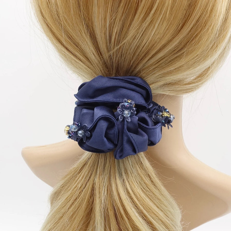 Satin Scrunchie, Bead and Flower Edge