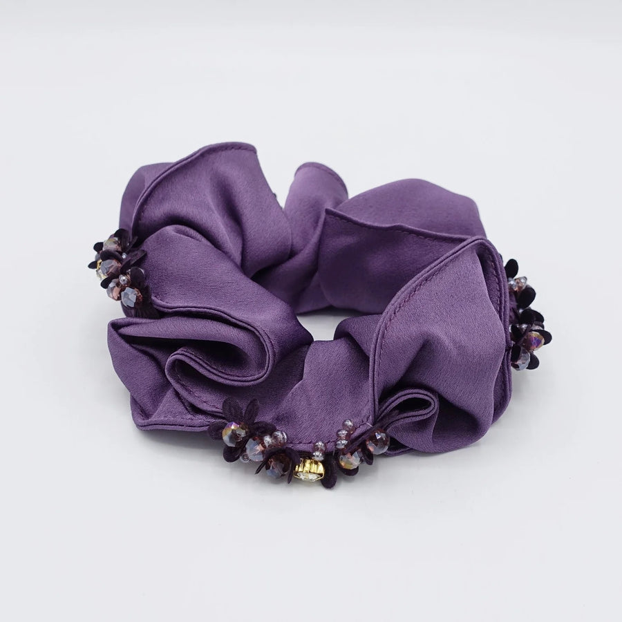 Satin Scrunchie, Bead and Flower Edge