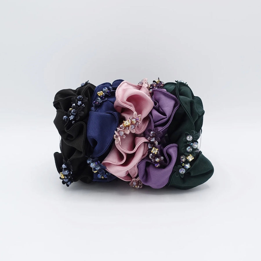 Satin Scrunchie, Bead and Flower Edge