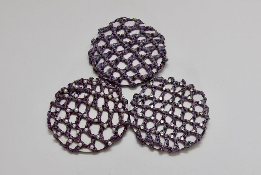 Thick Grey Bun Nets; Plain, Swarovski Crystals and Pearls