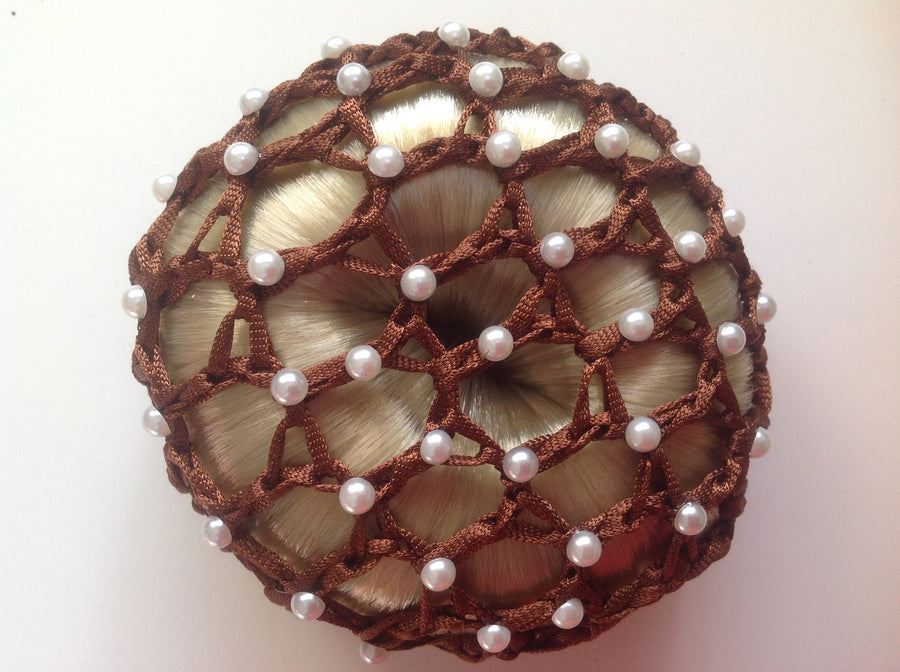 Thick Brown Bun Nets; Plain, Swarovski Crystals and Pearls
