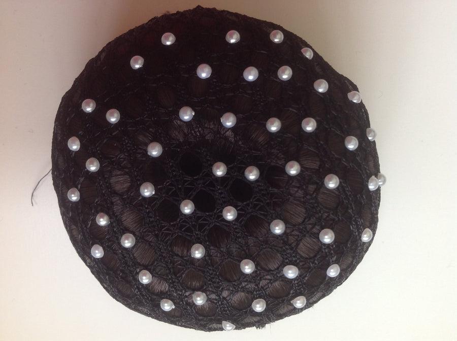 Fine Black Lace bun nets plain, swarovski Crystals and Pearls