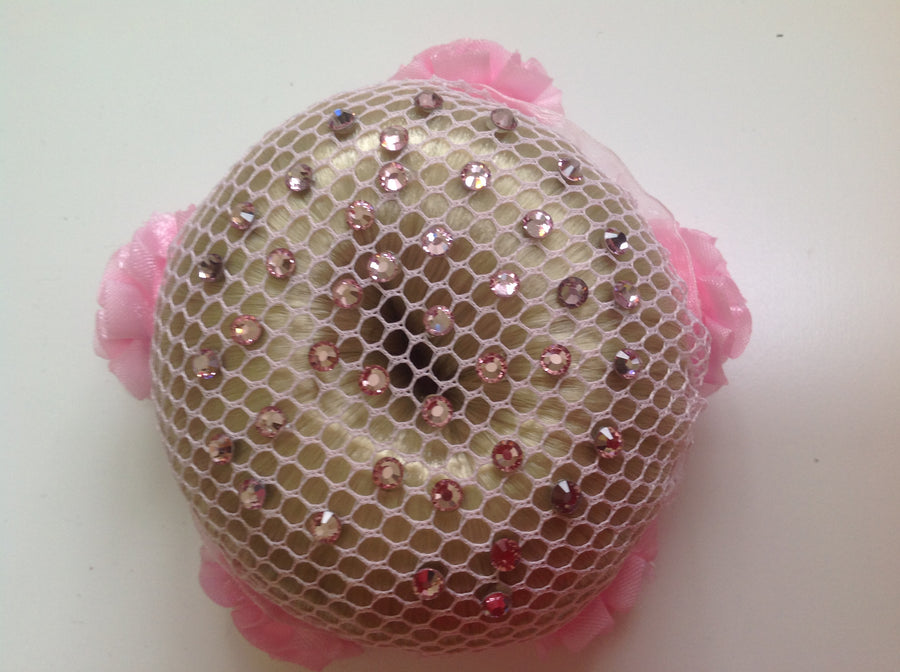 Fine Pink mesh bun nets plain, swarovski Crystals and Pearls