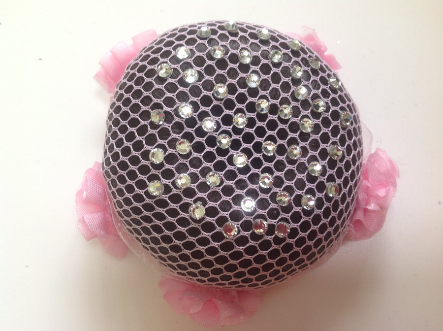 Fine Pink mesh bun nets plain, swarovski Crystals and Pearls