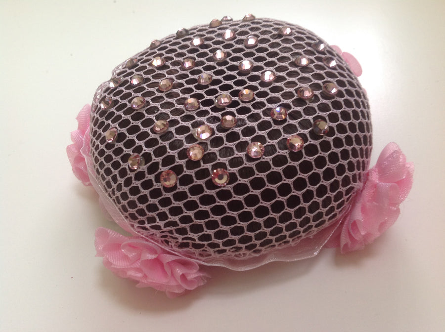 Fine Pink mesh bun nets plain, swarovski Crystals and Pearls