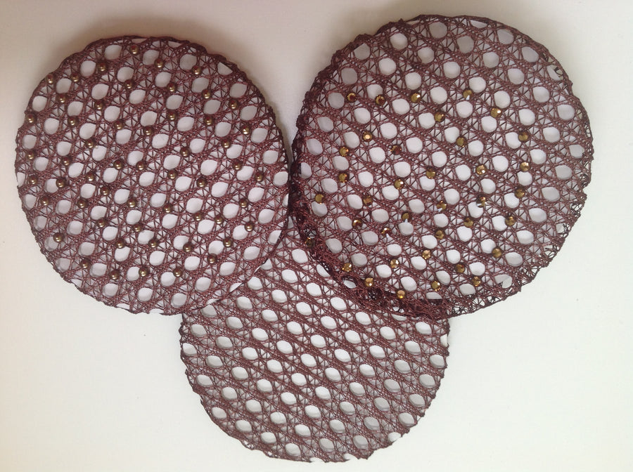 Fine Brown Lace bun nets plain, swarovski Crystals and Pearls