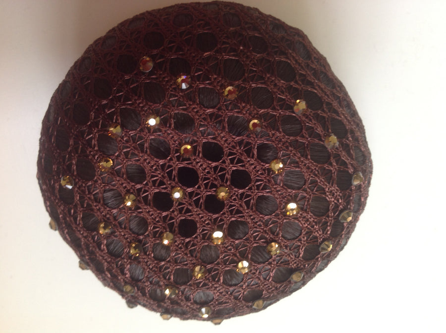 Fine Brown Lace bun nets plain, swarovski Crystals and Pearls