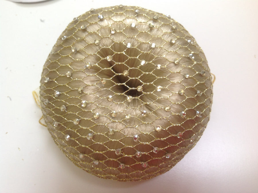 Fine Gold mesh bun nets plain, swarovski Crystals and Pearls