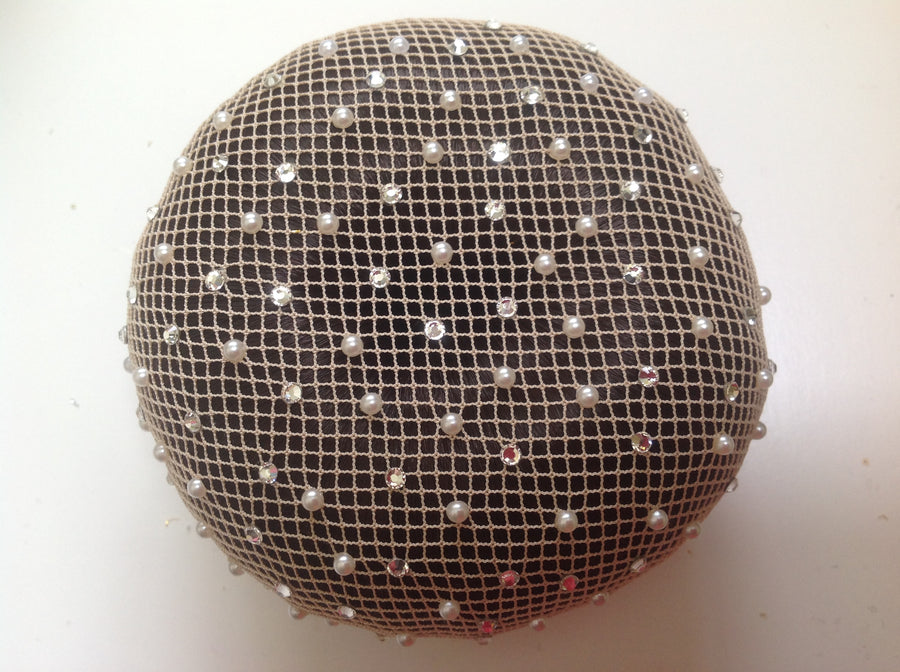 Fine Blonde mesh bun nets plain, swarovski Crystals and Pearls