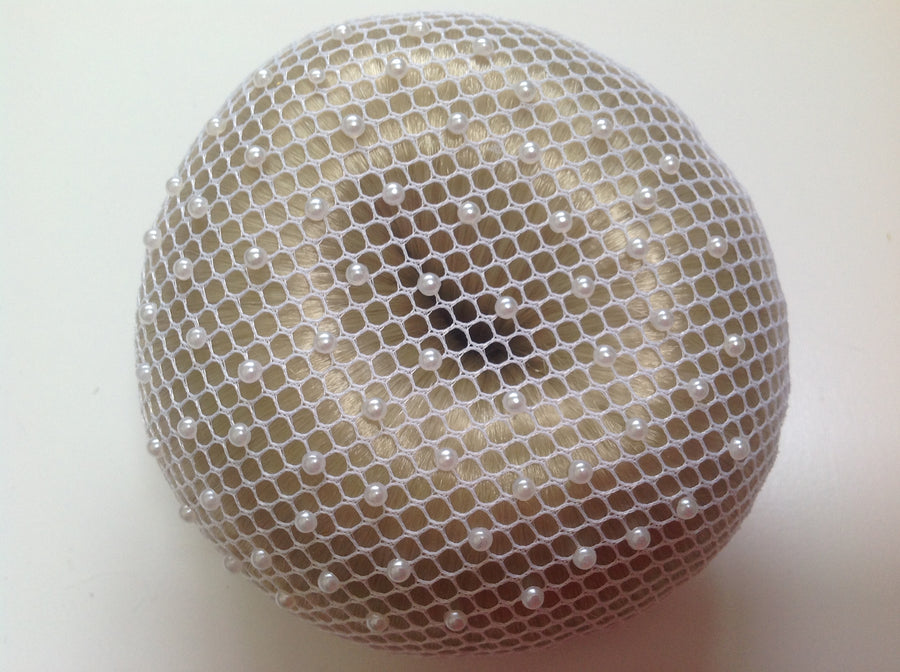 Fine White mesh bun nets plain, swarovski Crystals and Pearls