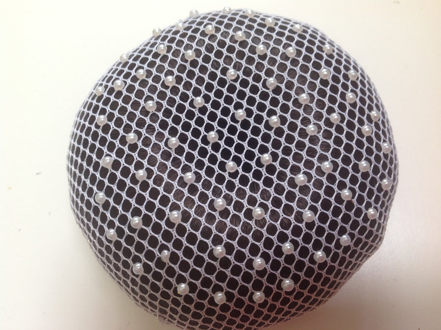 Fine White mesh bun nets plain, swarovski Crystals and Pearls